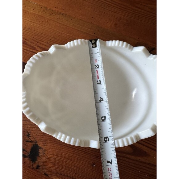 Vintage Kemple Toltec Pattern Milk Glass Oval Pedestal Scalloped Edge Bowl Wowza - Picture 7 of 11